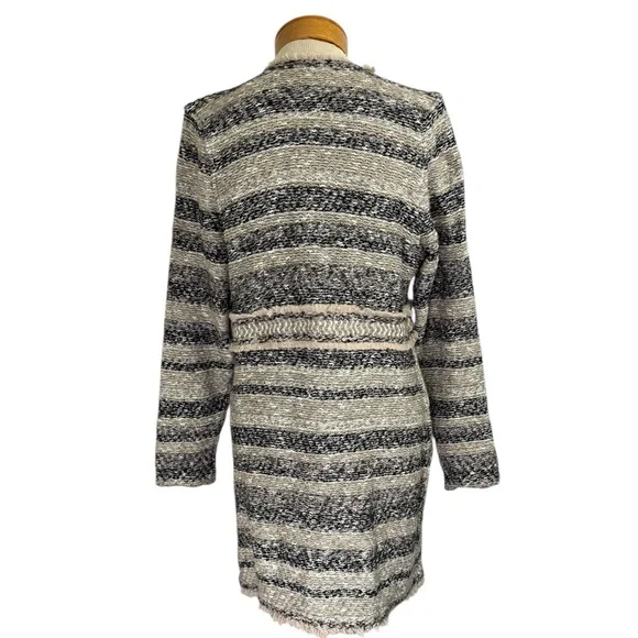 Chico’s Size 1 Knit Coatigan Cardigan Sweater Coatigan Stripe Long Relaxed Boho - Picture 6 of 9